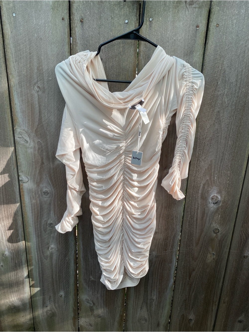 NWT KHY x Atlein Ruched Off‎ Shoulder Mini Dress XL Cream - Picture 2 of 6